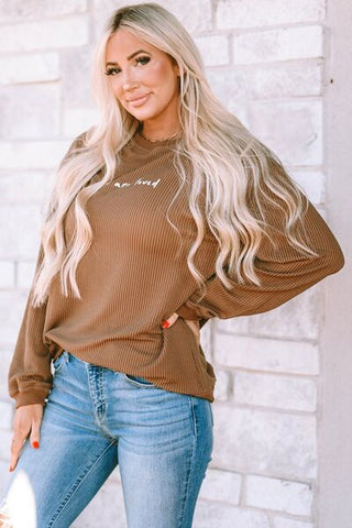 Shop YOU ARE LOVED Graphic Dropped Shoulder Corduroy Sweatshirt Now On Klozey Store - Trendy U.S. Premium Women Apparel & Accessories And Be Up-To-Fashion!