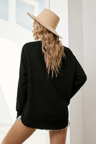 Shop Side Slit Drop Shoulder Sweatshirt Now On Klozey Store - Trendy U.S. Premium Women Apparel & Accessories And Be Up-To-Fashion!
