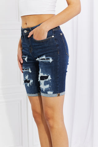Shop Judy Blue Lucy High Rise Patch Bermuda Shorts Now On Klozey Store - Trendy U.S. Premium Women Apparel & Accessories And Be Up-To-Fashion!