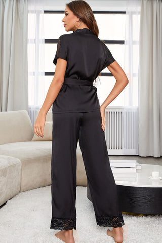 Shop Surplice Neck Tie Waist Top and Pants Pajama Set Now On Klozey Store - Trendy U.S. Premium Women Apparel & Accessories And Be Up-To-Fashion!