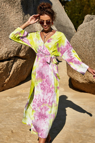 Shop Tie Dye Wrap Maxi Dress Now On Klozey Store - Trendy U.S. Premium Women Apparel & Accessories And Be Up-To-Fashion!
