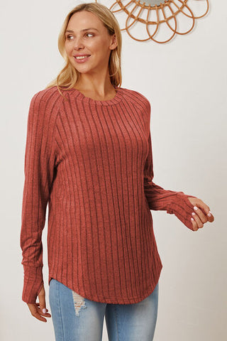 Shop Basic Bae Full Size Ribbed Thumbhole Sleeve T-Shirt Now On Klozey Store - Trendy U.S. Premium Women Apparel & Accessories And Be Up-To-Fashion!