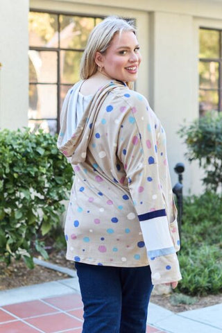 Shop Celeste Design Full Size Polka Dot Drawstring Hoodie Now On Klozey Store - Trendy U.S. Premium Women Apparel & Accessories And Be Up-To-Fashion!