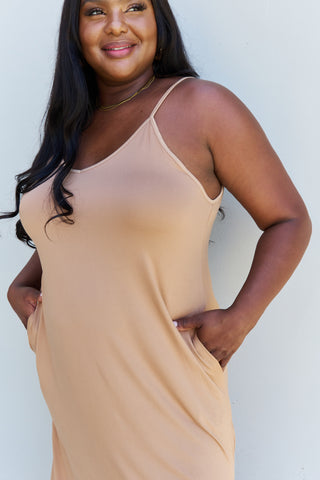 Shop Ninexis Good Energy Full Size Cami Side Slit Maxi Dress in Camel Now On Klozey Store - Trendy U.S. Premium Women Apparel & Accessories And Be Up-To-Fashion!