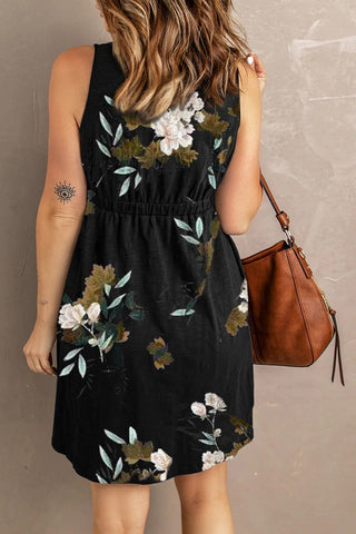 Shop Double Take Printed Scoop Neck Sleeveless Buttoned Magic Dress with Pockets Now On Klozey Store - Trendy U.S. Premium Women Apparel & Accessories And Be Up-To-Fashion!