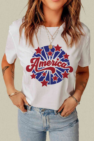 Shop AMERICA Star Graphic Round Neck Tee Now On Klozey Store - Trendy U.S. Premium Women Apparel & Accessories And Be Up-To-Fashion!