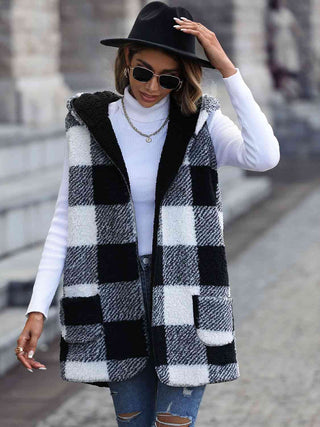 Shop Plaid Hooded Vest with Pockets Now On Klozey Store - Trendy U.S. Premium Women Apparel & Accessories And Be Up-To-Fashion!