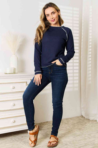 Shop Basic Bae Long Raglan Sleeve Round Neck Top Now On Klozey Store - Trendy U.S. Premium Women Apparel & Accessories And Be Up-To-Fashion!