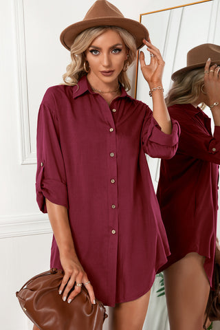 Shop Solid Button Up Drop Shoulder Blouse Now On Klozey Store - Trendy U.S. Premium Women Apparel & Accessories And Be Up-To-Fashion!