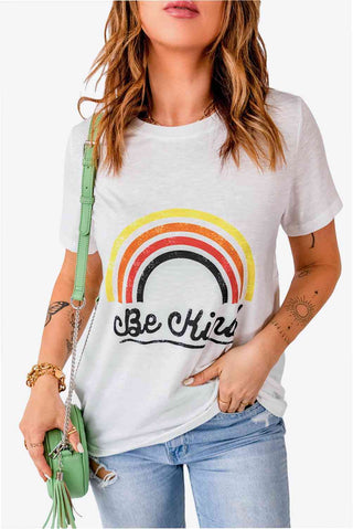 Shop Rainbow Graphic Round Neck Short Sleeve Tee Now On Klozey Store - Trendy U.S. Premium Women Apparel & Accessories And Be Up-To-Fashion!