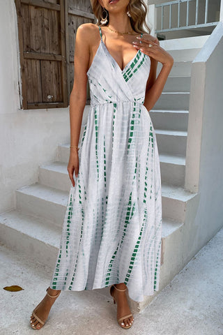 Shop Printed Surplice Adjustable Spaghetti Strap Maxi Dress Now On Klozey Store - Trendy U.S. Premium Women Apparel & Accessories And Be Up-To-Fashion!