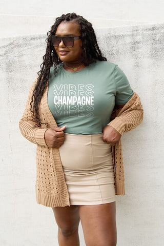 Shop Simply Love Full Size CHAMPAGNE VIBES Round Neck T-Shirt Now On Klozey Store - Trendy U.S. Premium Women Apparel & Accessories And Be Up-To-Fashion!