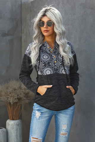 Shop Retro Floral Contrast Panel Hoodie Now On Klozey Store - Trendy U.S. Premium Women Apparel & Accessories And Be Up-To-Fashion!