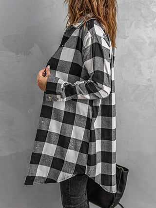 Shop Plaid Snap Down Long Sleeve Jacket Now On Klozey Store - Trendy U.S. Premium Women Apparel & Accessories And Be Up-To-Fashion!