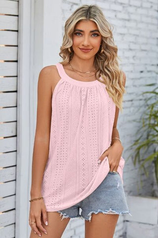 Shop Openwork Round Neck Wide Strap Tank Now On Klozey Store - Trendy U.S. Premium Women Apparel & Accessories And Be Up-To-Fashion!