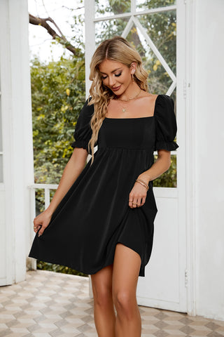 Shop Ruched Square Neck Flounce Sleeve Mini Dress Now On Klozey Store - Trendy U.S. Premium Women Apparel & Accessories And Be Up-To-Fashion!