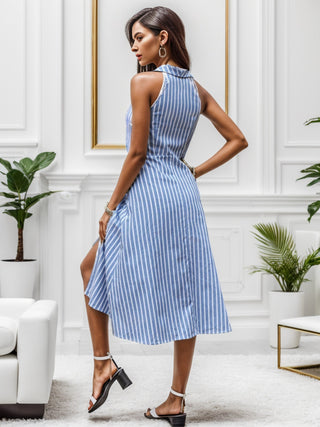 Shop Slit Striped Sleeveless Midi Dress Now On Klozey Store - Trendy U.S. Premium Women Apparel & Accessories And Be Up-To-Fashion!