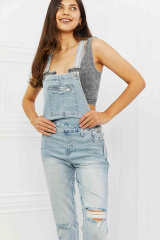 Shop Judy Blue Melina Full Size Distressed Straight Leg Overalls Now On Klozey Store - Trendy U.S. Premium Women Apparel & Accessories And Be Up-To-Fashion!