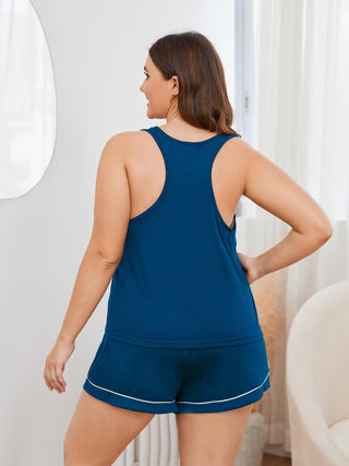 Shop Plus Size Contrast Piping Racerback Tank and Shorts Lounge Set Now On Klozey Store - Trendy U.S. Premium Women Apparel & Accessories And Be Up-To-Fashion!