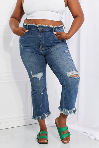 Shop RISEN Full Size Undone Chic Straight Leg Jeans Now On Klozey Store - Trendy U.S. Premium Women Apparel & Accessories And Be Up-To-Fashion!