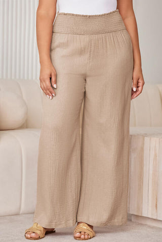 Shop Plus Size Smocked Waist Wide Leg Pants Now On Klozey Store - Trendy U.S. Premium Women Apparel & Accessories And Be Up-To-Fashion!
