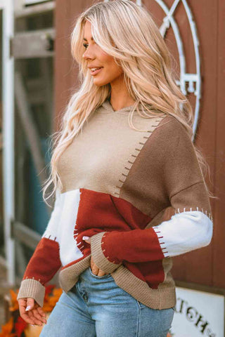 Shop Color Block Long Sleeve Hooded Sweater Now On Klozey Store - Trendy U.S. Premium Women Apparel & Accessories And Be Up-To-Fashion!