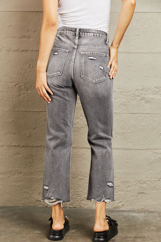Shop BAYEAS Mid Rise Distressed Cropped Dad Jeans Now On Klozey Store - Trendy U.S. Premium Women Apparel & Accessories And Be Up-To-Fashion!
