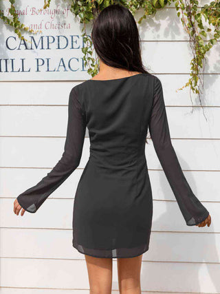 Shop Sheer Long Sleeve Cutout Mini Dress Now On Klozey Store - Trendy U.S. Premium Women Apparel & Accessories And Be Up-To-Fashion!