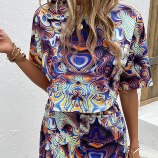 Shop Printed Round Neck Dropped Shoulder Half Sleeve Top and Shorts Set Now On Klozey Store - Trendy U.S. Premium Women Apparel & Accessories And Be Up-To-Fashion!