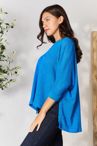 Shop Zenana Full Size Round Neck High-Low Slit Knit Top Now On Klozey Store - Trendy U.S. Premium Women Apparel & Accessories And Be Up-To-Fashion!
