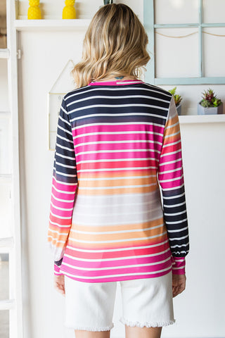 Shop Gradient Striped Long Sleeve V-Neck Top Now On Klozey Store - Trendy U.S. Premium Women Apparel & Accessories And Be Up-To-Fashion!