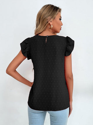 Shop Swiss Dot Cap Sleeve Blouse Now On Klozey Store - Trendy U.S. Premium Women Apparel & Accessories And Be Up-To-Fashion!