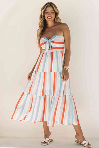 Shop Striped Strapless Sweetheart Neck Dress Now On Klozey Store - Trendy U.S. Premium Women Apparel & Accessories And Be Up-To-Fashion!