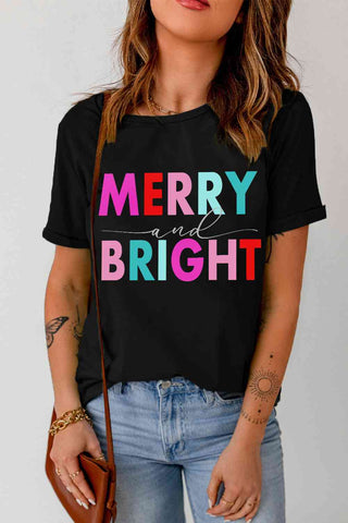 Shop MERRY AND BRIGHT Graphic Short Sleeve T-Shirt Now On Klozey Store - Trendy U.S. Premium Women Apparel & Accessories And Be Up-To-Fashion!