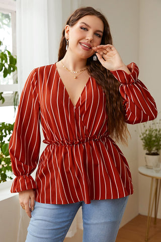 Shop Plus Size V-Neck Frill Trim Blouse Now On Klozey Store - Trendy U.S. Premium Women Apparel & Accessories And Be Up-To-Fashion!