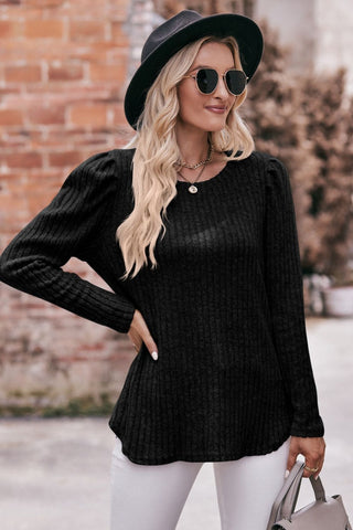 Shop Double Take Round Neck Puff Sleeve Ribbed Top Now On Klozey Store - Trendy U.S. Premium Women Apparel & Accessories And Be Up-To-Fashion!