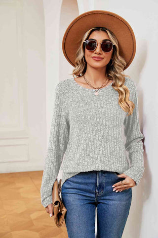 Shop Heathered Round Neck Top Now On Klozey Store - Trendy U.S. Premium Women Apparel & Accessories And Be Up-To-Fashion!