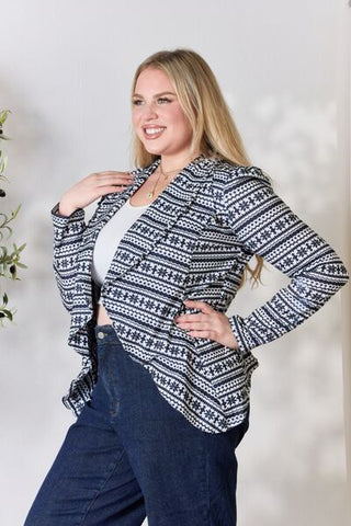 Shop Heimish Full Size Open Front Printed Blazer Now On Klozey Store - Trendy U.S. Premium Women Apparel & Accessories And Be Up-To-Fashion!