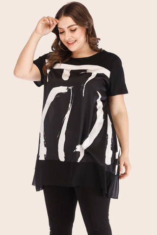 Shop Plus Size Contrast Spliced Mesh T-Shirt and Cropped Leggings Set Now On Klozey Store - Trendy U.S. Premium Women Apparel & Accessories And Be Up-To-Fashion!