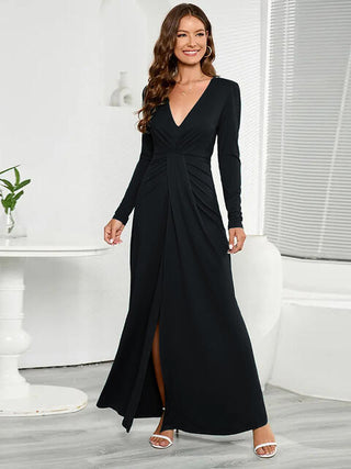Shop V-Neck Long Sleeve Split Dress Now On Klozey Store - Trendy U.S. Premium Women Apparel & Accessories And Be Up-To-Fashion!
