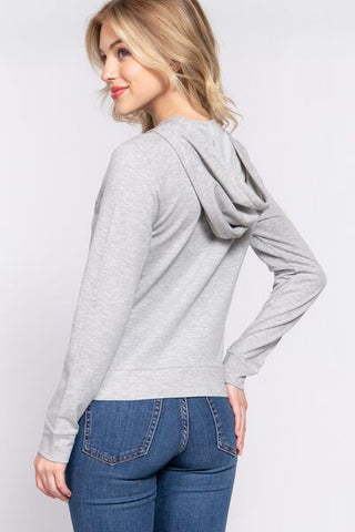 Shop ACTIVE BASIC CALIFORNIA Zip Up Drawstring Long Sleeve Hoodie Now On Klozey Store - Trendy U.S. Premium Women Apparel & Accessories And Be Up-To-Fashion!