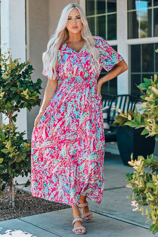 Shop Multicolored V-Neck Maxi Dress Now On Klozey Store - Trendy U.S. Premium Women Apparel & Accessories And Be Up-To-Fashion!