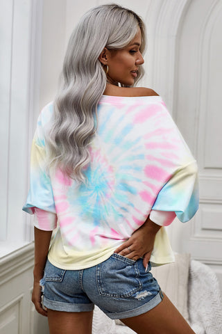 Shop Tie-Dye Boat Neck Batwing Sleeve Tee Now On Klozey Store - Trendy U.S. Premium Women Apparel & Accessories And Be Up-To-Fashion!