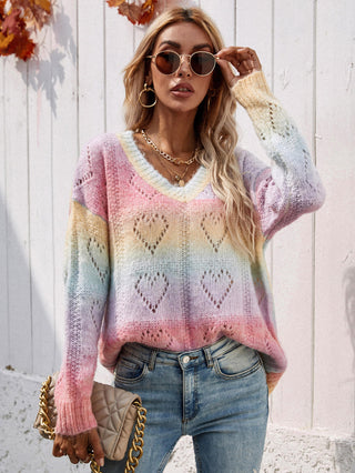 Shop Tie-Dye V-Neck Drop Shoulder Pullover Sweater Now On Klozey Store - Trendy U.S. Premium Women Apparel & Accessories And Be Up-To-Fashion!