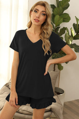 Shop V-Neck Short Sleeve Top and Drawstring Shorts Lounge Set Now On Klozey Store - Trendy U.S. Premium Women Apparel & Accessories And Be Up-To-Fashion!