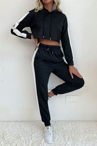 Shop Side Stripe Cropped Hoodie and Jogger Set Now On Klozey Store - Trendy U.S. Premium Women Apparel & Accessories And Be Up-To-Fashion!