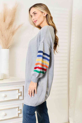 Shop Double Take Multicolored Stripe Open Front Longline Cardigan Now On Klozey Store - Trendy U.S. Premium Women Apparel & Accessories And Be Up-To-Fashion!