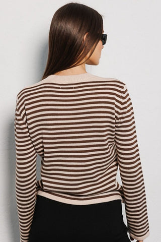 Shop Striped Round Neck Long Sleeve Sweater Now On Klozey Store - Trendy U.S. Premium Women Apparel & Accessories And Be Up-To-Fashion!