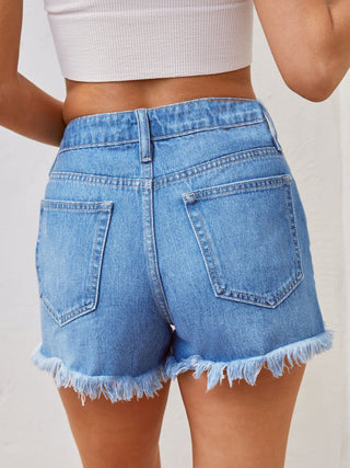 Shop Distressed Raw Hem Denim Shorts Now On Klozey Store - Trendy U.S. Premium Women Apparel & Accessories And Be Up-To-Fashion!