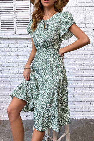 Shop Floral Tie Neck Petal Sleeve Dress Now On Klozey Store - Trendy U.S. Premium Women Apparel & Accessories And Be Up-To-Fashion!